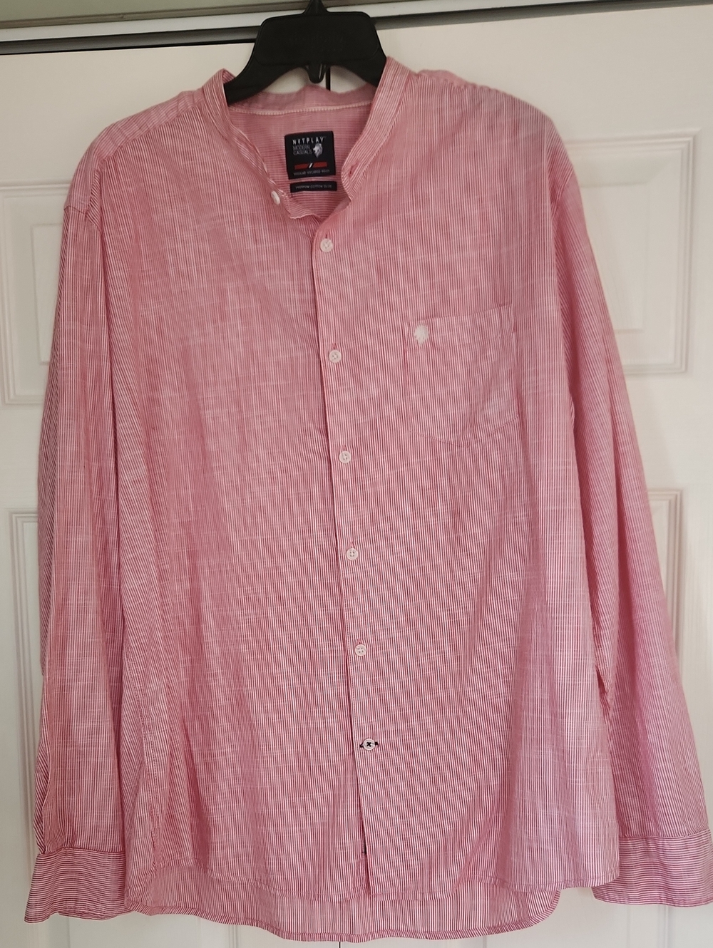 Striped Pink Band-Collar Button-Down Shirt - Nautica